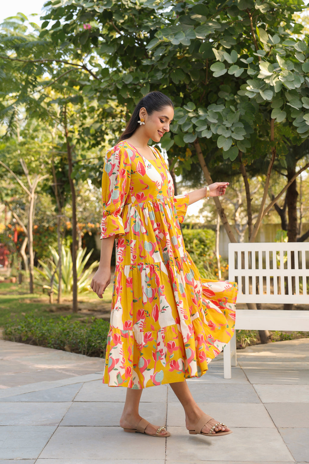 Printed Square Neck Fit and Flare Ethnic Dresses