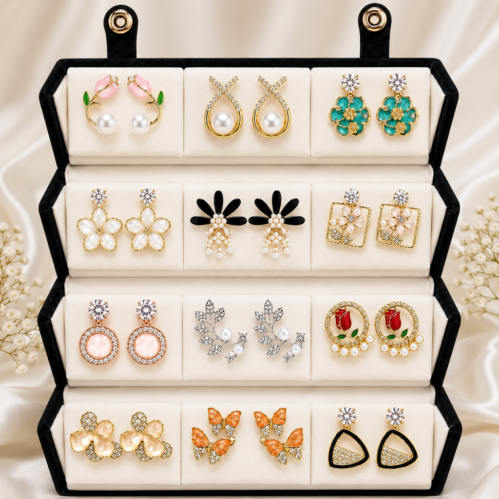 Premium Earring 12 Pair Foldable Velvet Earring Display Box
