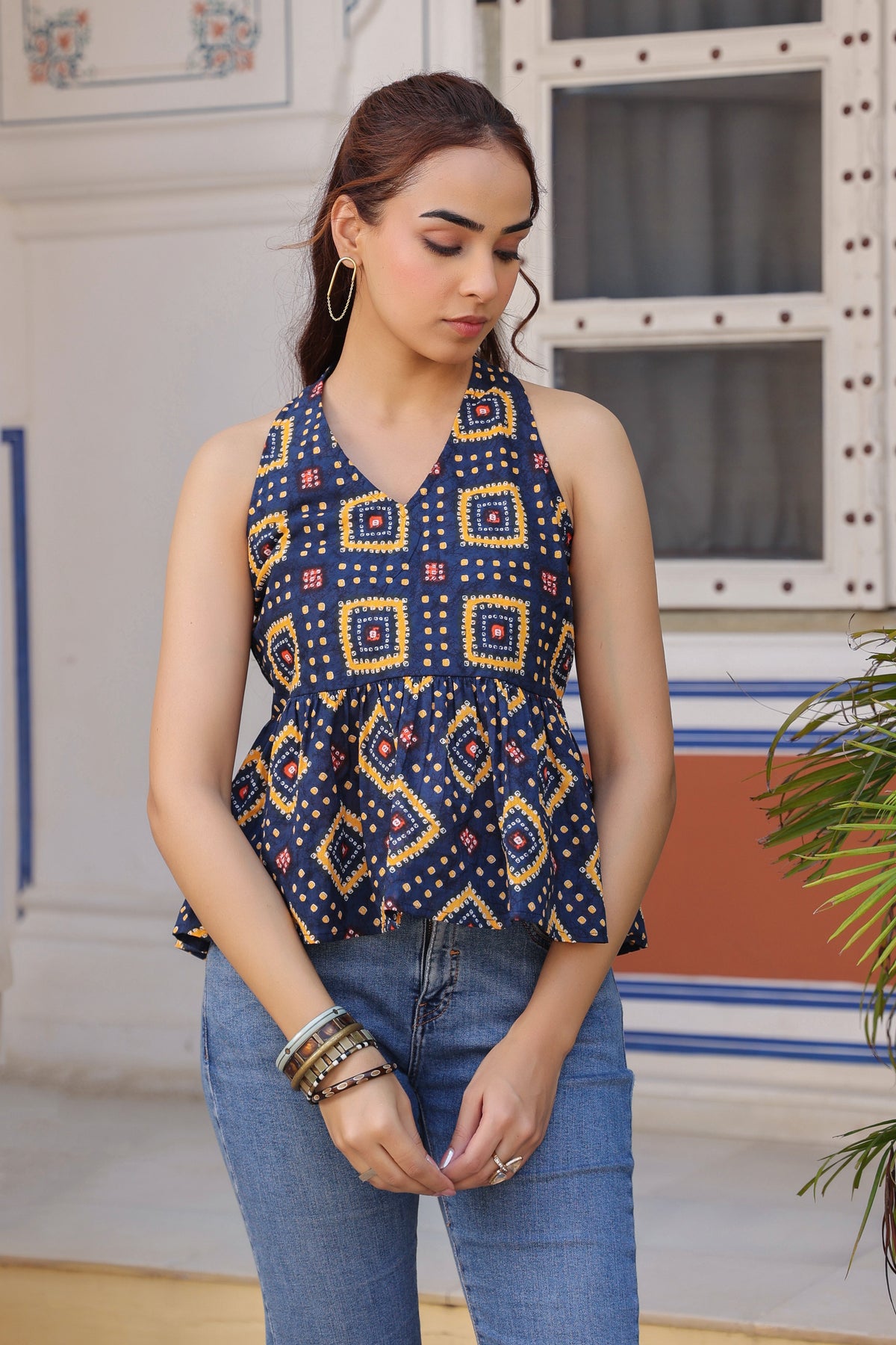 Women Print Cotton Peplum Top