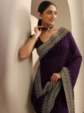 Burgundy Embellished Silk Blend Saree With Unstitched Blouse Piece