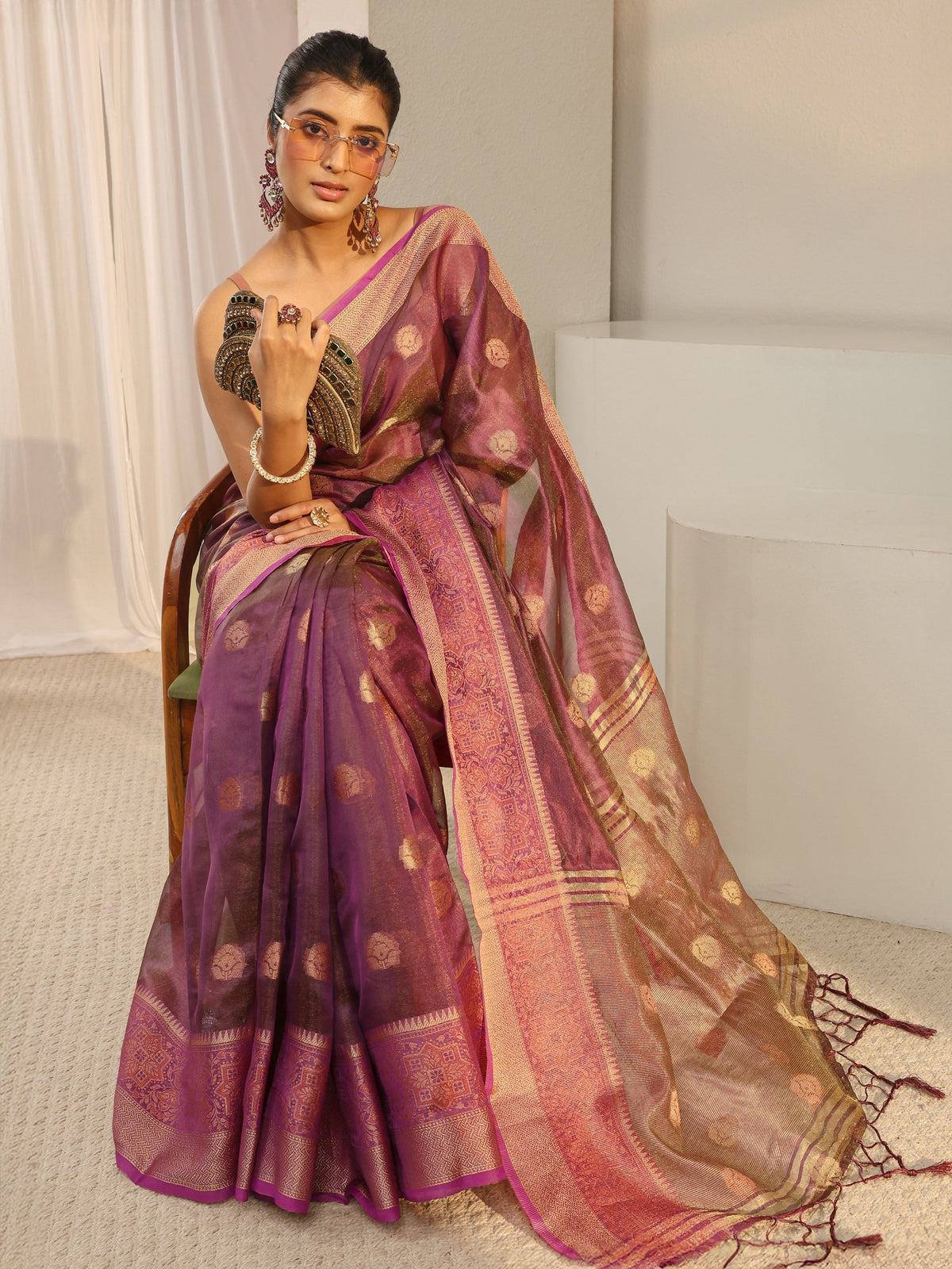 Burgundy Jacquard Woven Design Silk Blend Saree