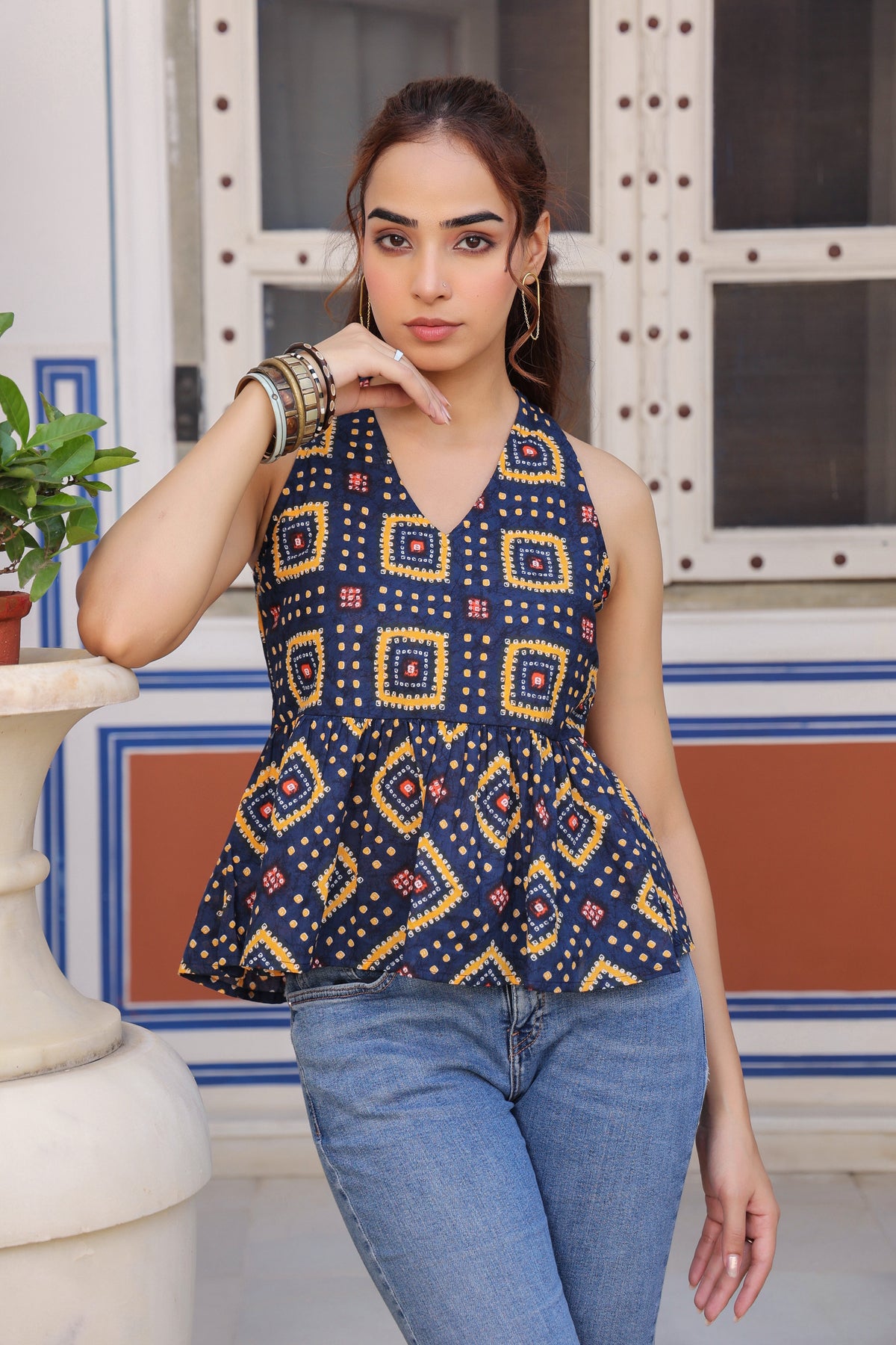 Women Print Cotton Peplum Top