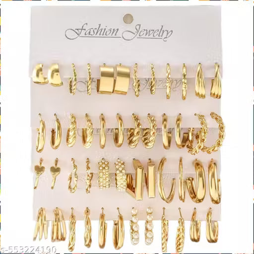 Daliva Combo Of 24 Pairs Gold Plated Hoop And Pearl Earrings For Women And Girls