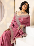 Dusty Pink Satin Saree With Embellished Border
