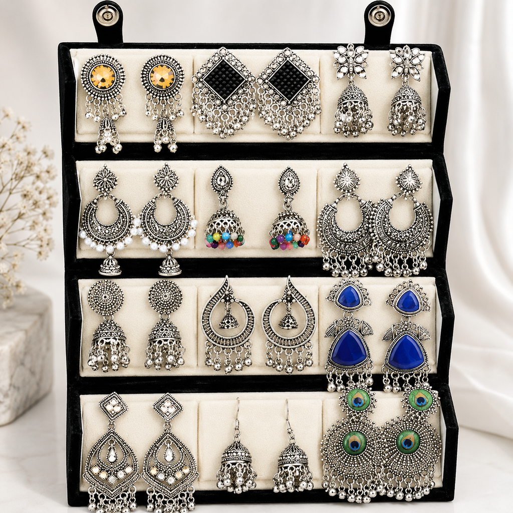 Premium Earring 12 Pair Foldable Velvet Earring Display Box