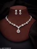 Silver Plated Necklace Set With American Diamond