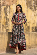 Women Black & Beige Floral A-Line Maxi Dress