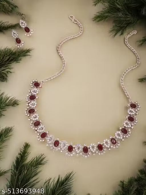 Cristen Enterprise Women Silver Plated Brown choker nacklace and matching earring set.