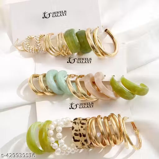 Jewels Galaxy Gold Plated Set Of 15 Pairs Of Hoop And Pearl Earrings