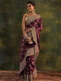 Art Magenta Embellished Tissue Saree With Unstitched Blouse Piece