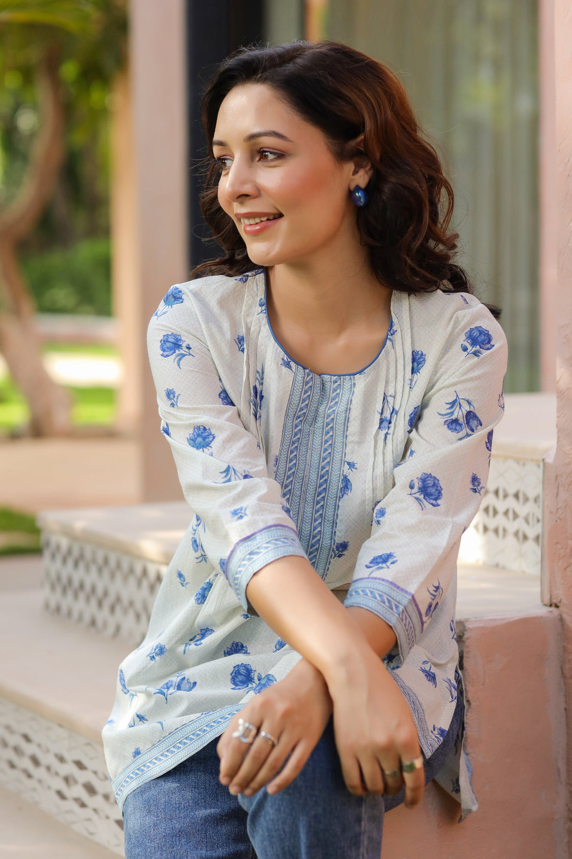 Floral Printed Round Neck Pure Cotton Top