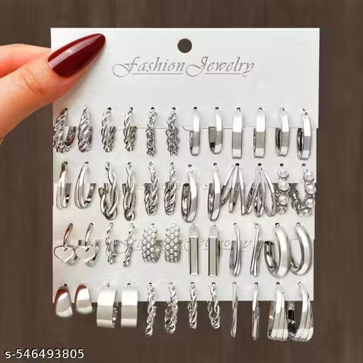TheVineGirl Silver Plated Of 24 Pairs Silver Plated Hoop And Pearl Earrings