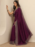Maroon Embellished Silk Blend Saree With Unstitched Blouse Piece
