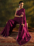 Maroon Embellished Tissue Saree With Unstitched Blouse Piece