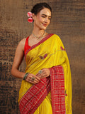 Mustard Bandhani Embellished Silk Blend Saree With Unstitched Blouse Piece
