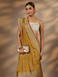 Mustard Embellished Silk Blend Saree With Unstitched Blouse Piece