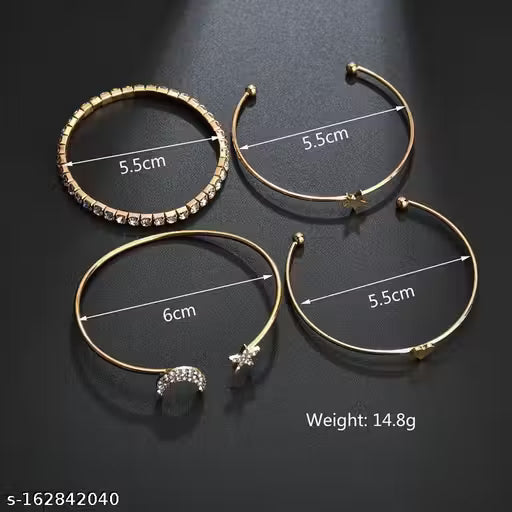 Elegant Combo of 4 Studded Star Moon Heart Bracelet for Women and Girls