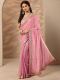 Pink Embellished Silk Blend Saree With Unstitched Blouse Piece