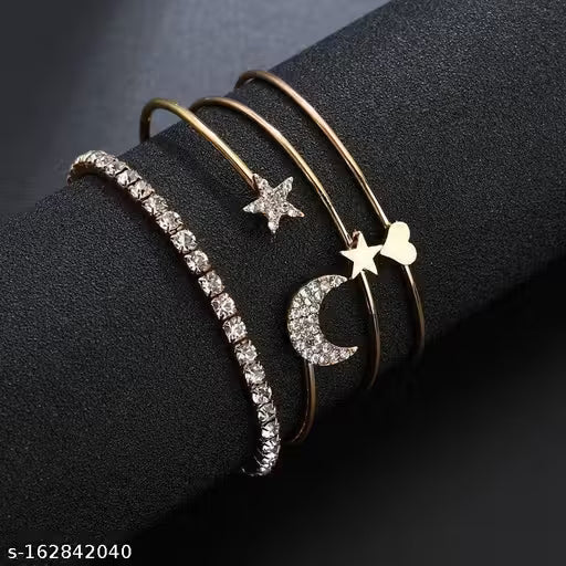 Elegant Combo of 4 Studded Star Moon Heart Bracelet for Women and Girls