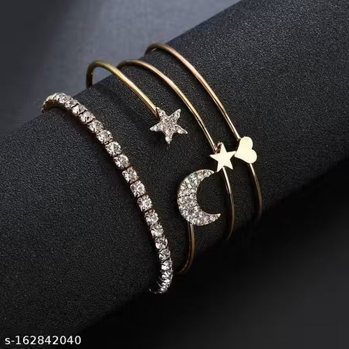 Elegant Combo of 4 Studded Star Moon Heart Bracelet for Women and Girls