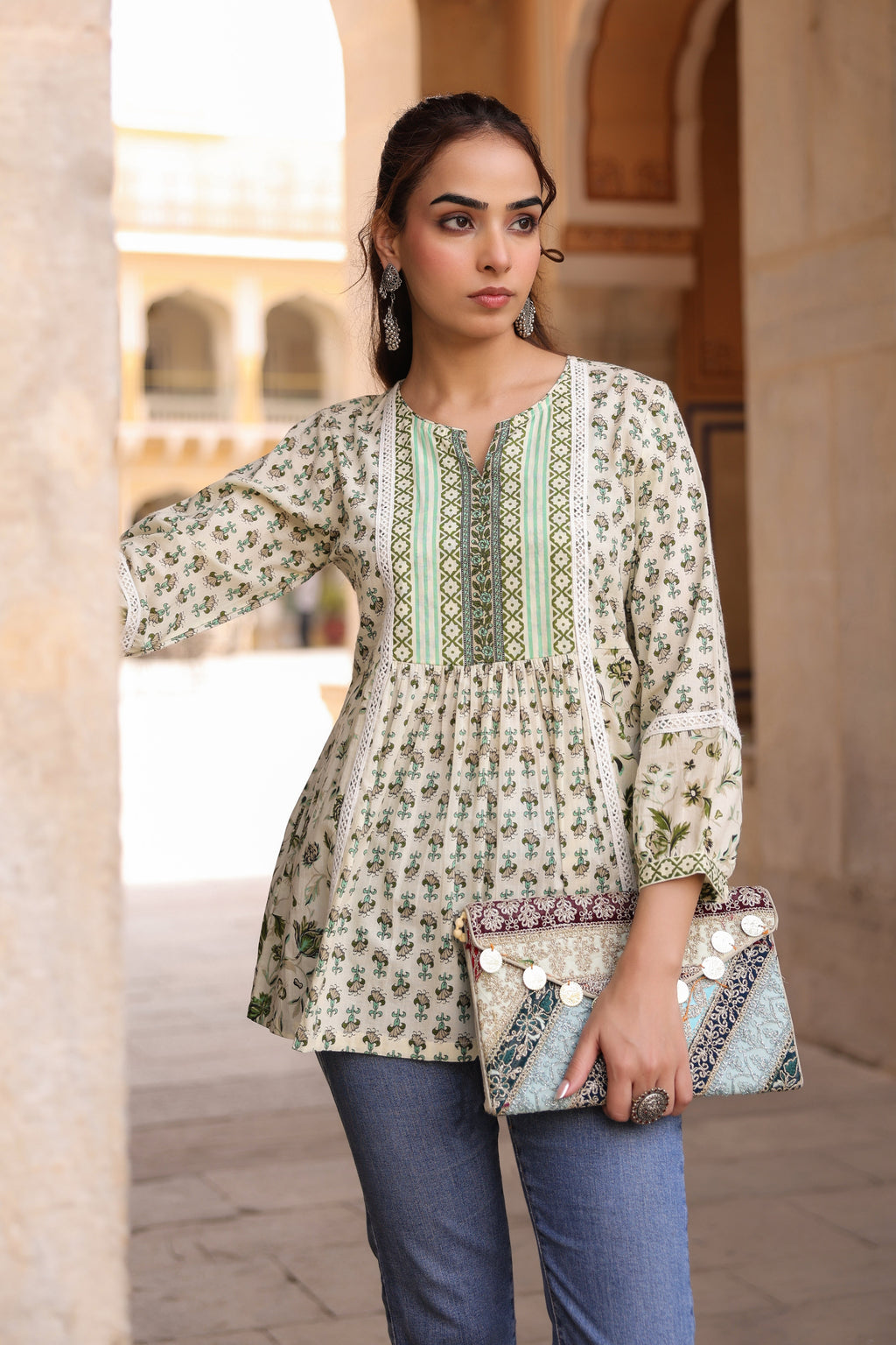 Women Ethnic Motifs Printed Pure Cotton Top
