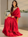 Red Solid Chiffon Saree With Unstitched Blouse Piece