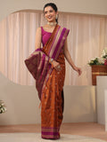 Rust Kanjeevaram Silk Blend Saree