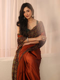 Rust Chiffon Saree with Printed Border