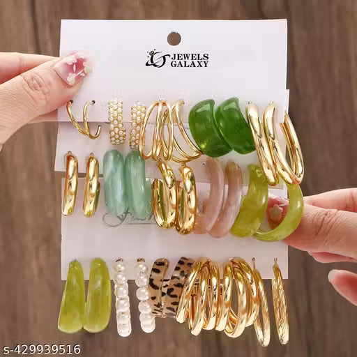 Jewels Galaxy Gold Plated Set Of 15 Pairs Of Hoop And Pearl Earrings