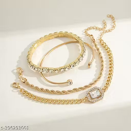 Goldiwala Best Gift For Sister Stackable Set of 4 Bracelet Combo With Gold-Plated For Women & Girls