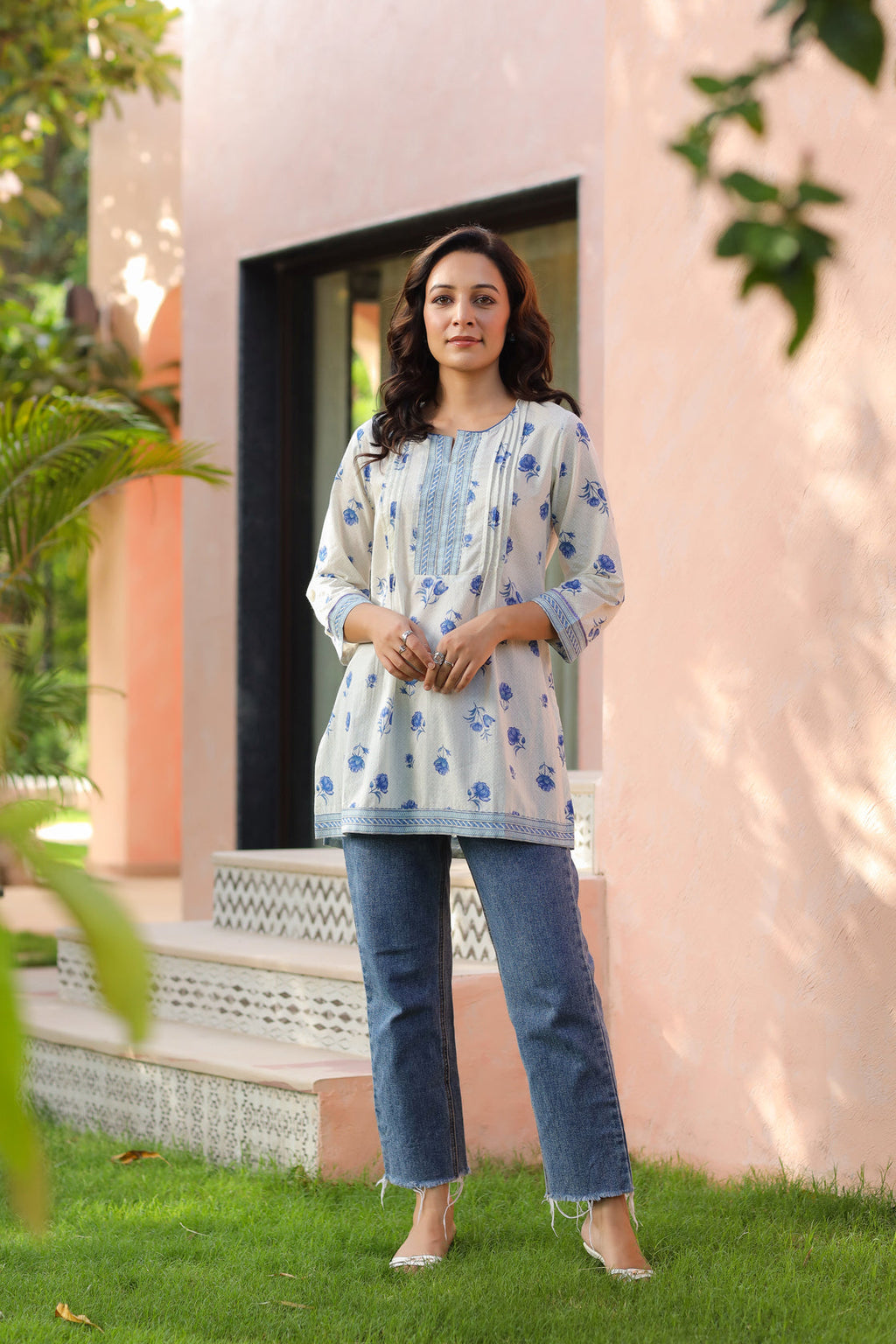 Floral Printed Round Neck Pure Cotton Top