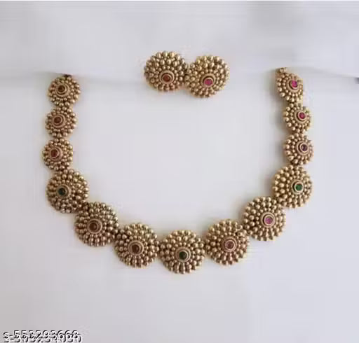 Designer Gold Plated Jewellery Set for Women || Traditional Design Necklace With Earrings Set For women And Girls || Goddess lakshmi Ji Jewellery Set For Women || Diwali Gift For Women and Girls || festive Wear Jewellery Set For Women