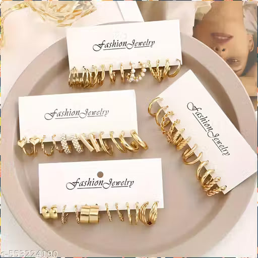 Daliva Combo Of 24 Pairs Gold Plated Hoop And Pearl Earrings For Women And Girls