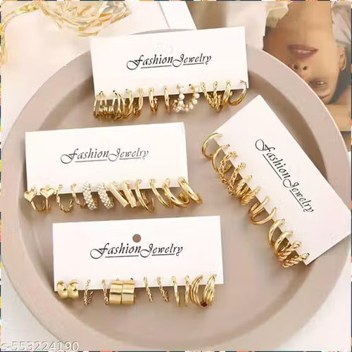 Daliva Combo Of 24 Pairs Gold Plated Hoop And Pearl Earrings For Women And Girls